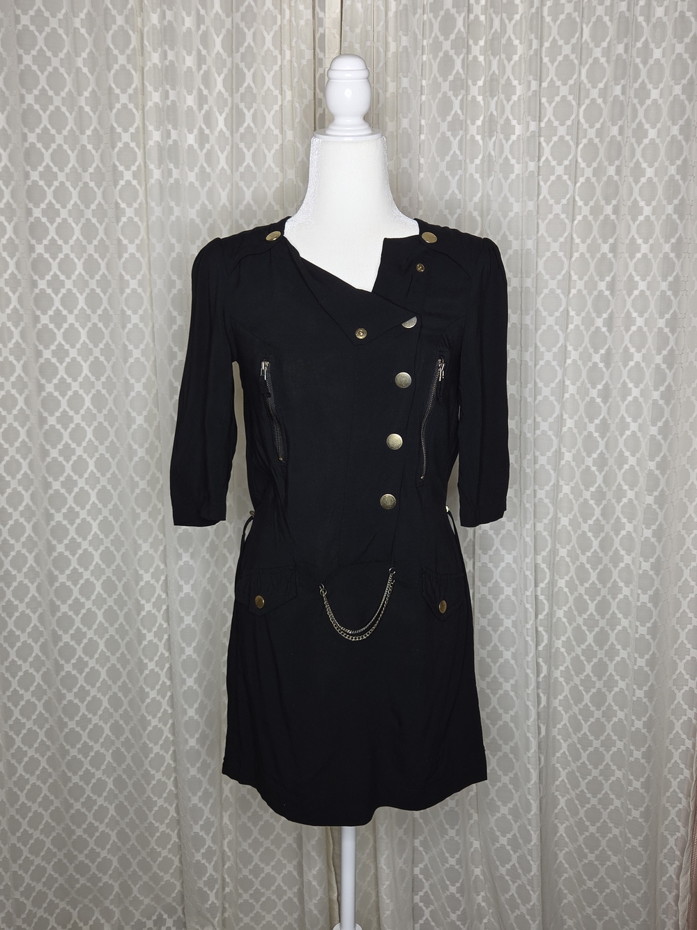 XS Black Military-Style Button Dress - Women KENSIE